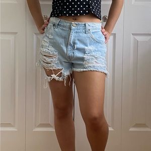 hunt club petite ripped jean shorts